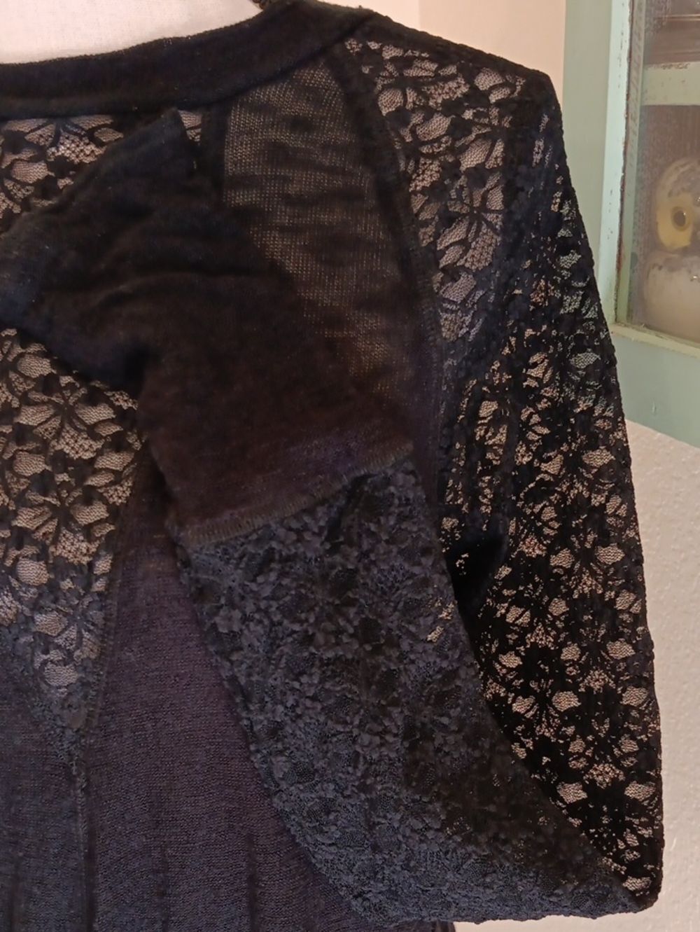 Free People No Limits Black Lace-Inset Long Sleeve Top. Whimsigoth. Lacy. - Picture 5 of 10